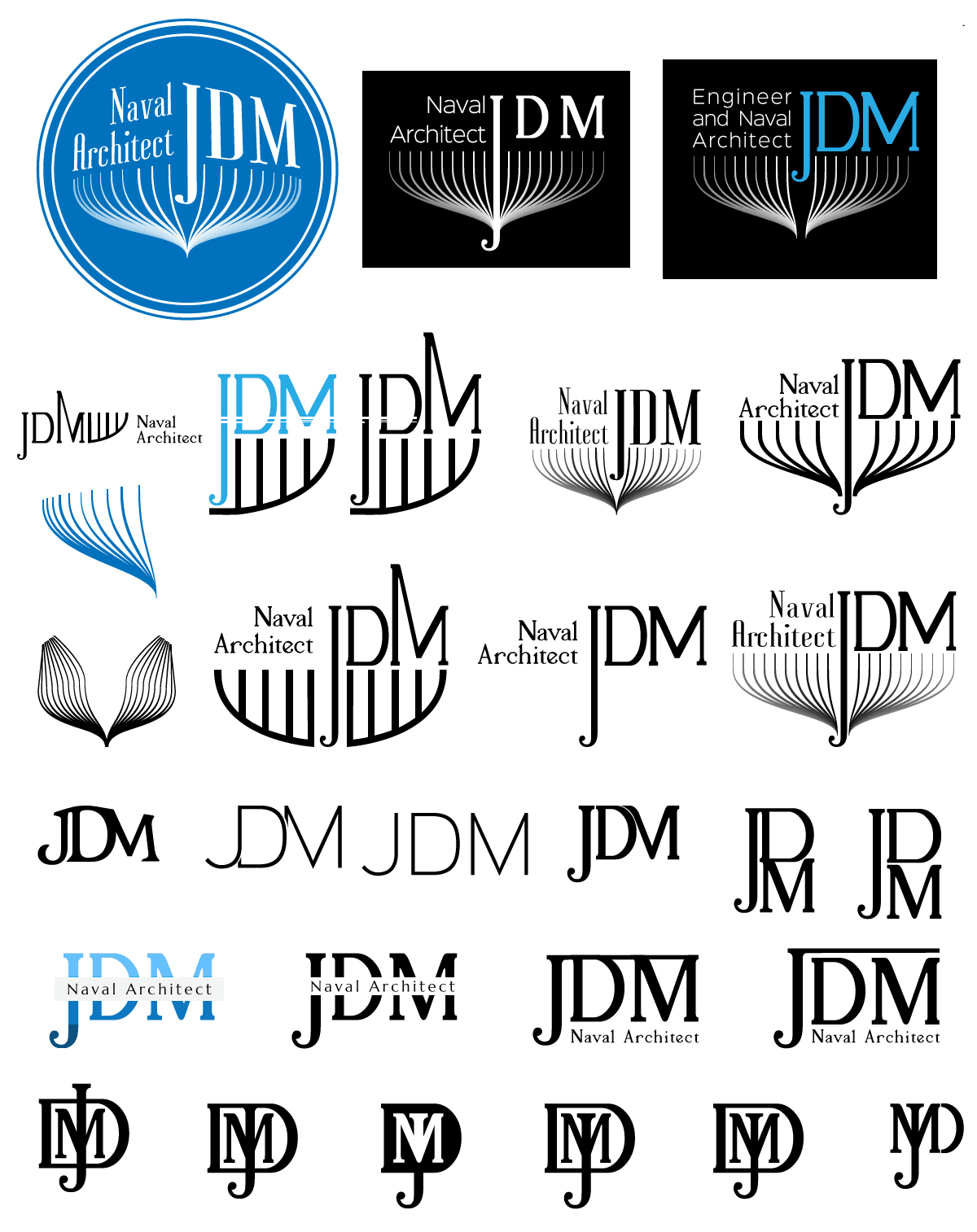 JDM Naval Architect logo variations and explorations